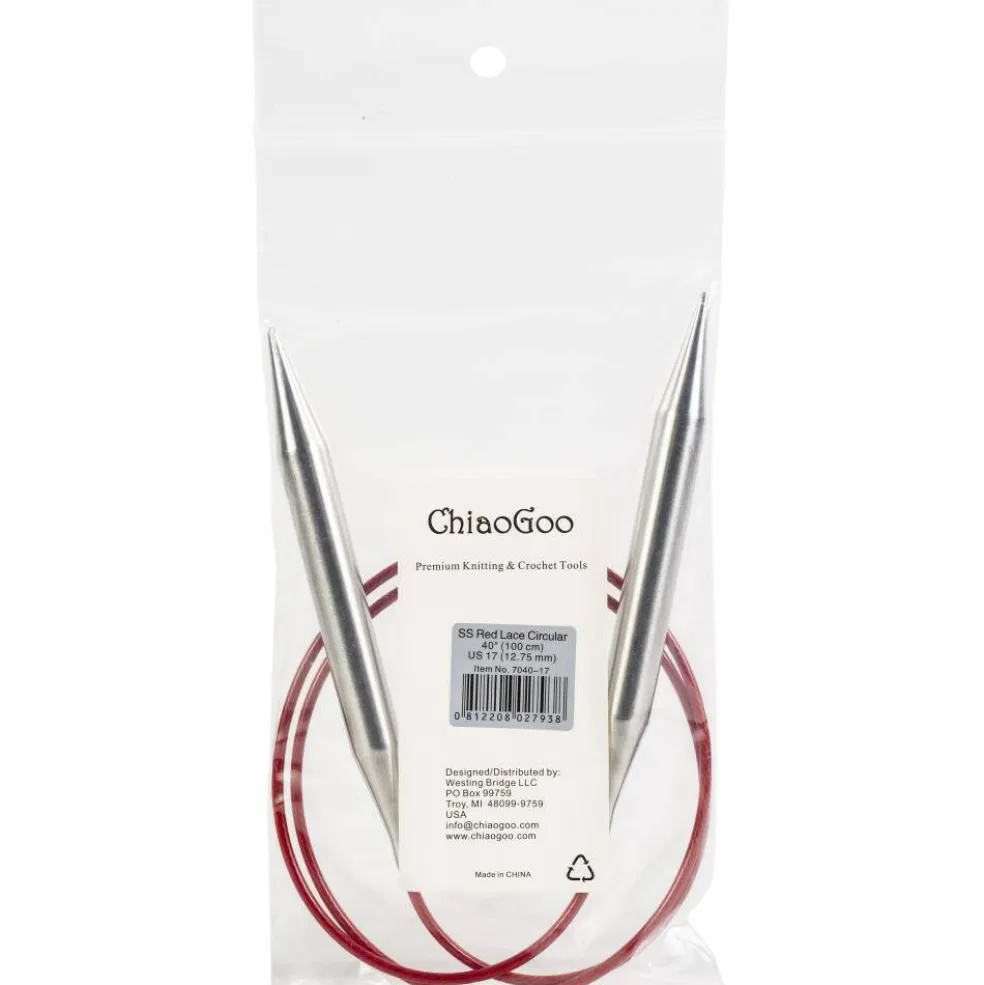 ChiaoGoo Red Lace 40" Stainless Circular Knitting Needles - Sizes US 0/2mm to 17 / 12.75mm