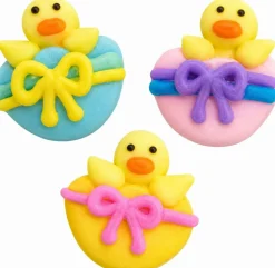 Chicks in Eggshell Royal Icing Decorations – Easter Edible Cake & Cupcake Toppers, 6 Count