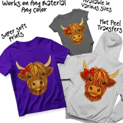 Christmas DTF Transfer - Highland Cow Red Bow Ready to Press