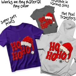 Christmas DTF Transfer - Ho Ho Ho Santa Hat Ready to Press