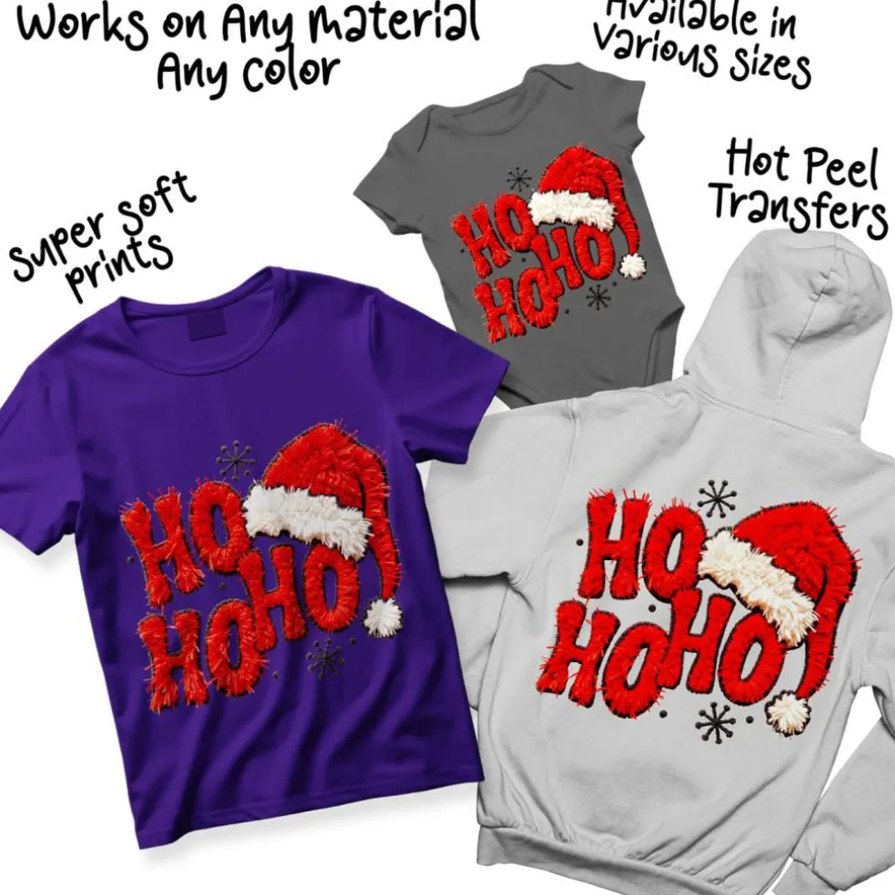 Christmas DTF Transfer - Ho Ho Ho Santa Hat Ready to Press