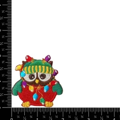 Christmas Owl, Covered in Lights, Embroidered, Iron on Patch