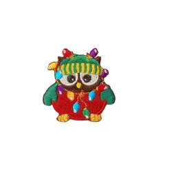 Christmas Owl, Covered in Lights, Embroidered, Iron on Patch