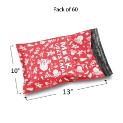 Christmas Snowflake Red Poly Mailer Envelopes 10x13