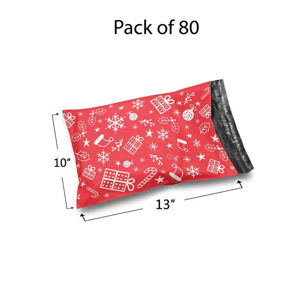 Christmas Snowflake Red Poly Mailer Envelopes 10x13" 2 Mil