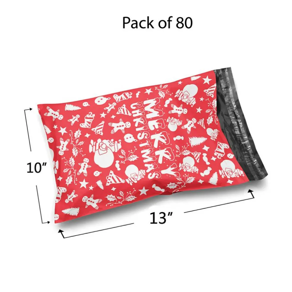 Christmas Snowflake Red Poly Mailer Envelopes 10x13" 2 Mil