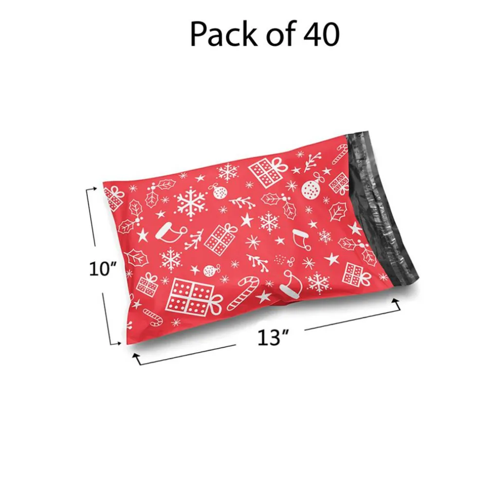 Christmas Snowflake Red Poly Mailer Envelopes 10x13" 2 Mil