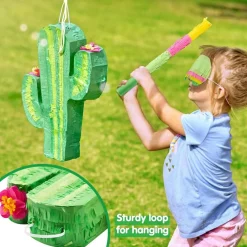 Cinco De Mayo Cactus Pinata for Kids Birthday Party, (16.75x11.25x3 in.) for Fun Fiesta Taco Party Supplies, Luau Event Photo Props, Mexican Theme Decoration, Carnivals Festivals, Taco Tuesday Event