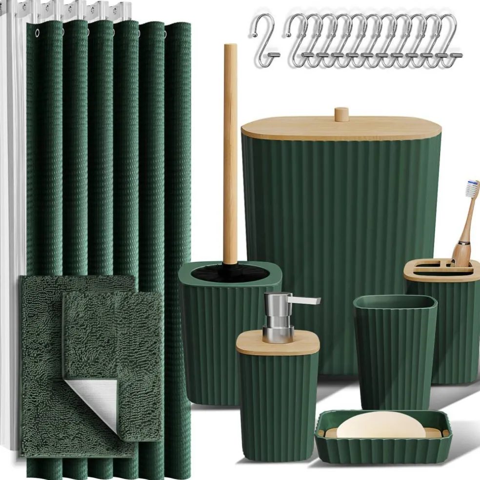 Clara Clark Bamboo Bathroom Accessories Set