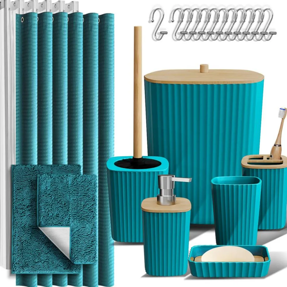 Clara Clark Bamboo Bathroom Accessories Set