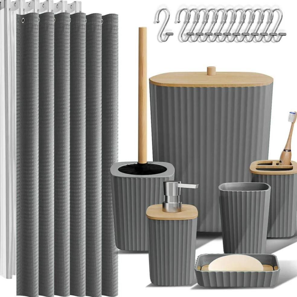 Clara Clark Bamboo Bathroom Accessories Set