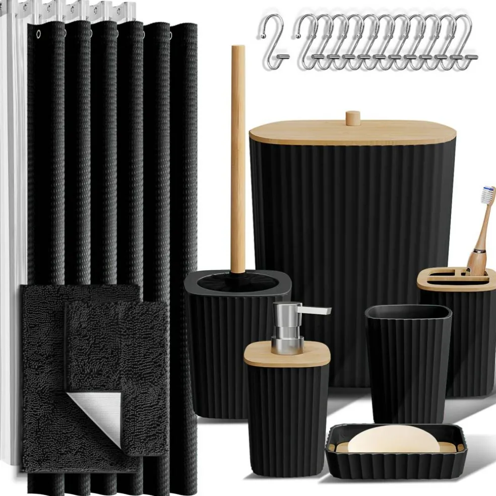Clara Clark Bamboo Bathroom Accessories Set