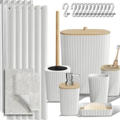 Clara Clark Bamboo Bathroom Accessories Set