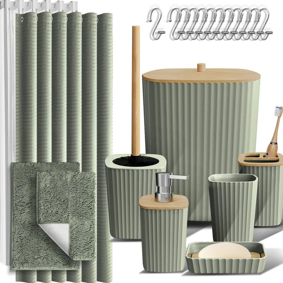 Clara Clark Bamboo Bathroom Accessories Set