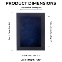 Classic Black Wood Shadown Box Frame with Acrylic Front - Navy Blue Suede Backing, 30 Sizes