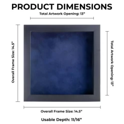 Classic Black Wood Shadown Box Frame with Acrylic Front - Navy Blue Suede Backing, 30 Sizes
