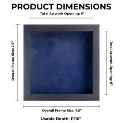 Classic Black Wood Shadown Box Frame with Acrylic Front - Navy Blue Suede Backing, 30 Sizes