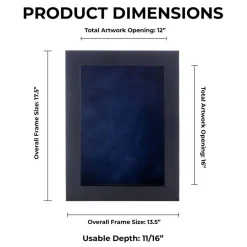 Classic Black Wood Shadown Box Frame with Acrylic Front - Navy Blue Suede Backing, 30 Sizes