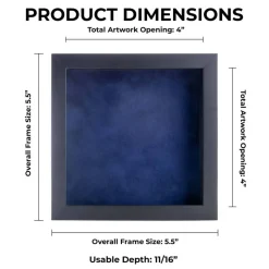 Classic Black Wood Shadown Box Frame with Acrylic Front - Navy Blue Suede Backing, 30 Sizes