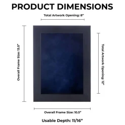 Classic Black Wood Shadown Box Frame with Acrylic Front - Navy Blue Suede Backing, 30 Sizes