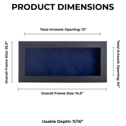 Classic Black Wood Shadown Box Frame with Acrylic Front - Navy Blue Suede Backing, 30 Sizes