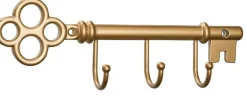 Classic Wall Mounted Key Holder Hook Rack, Vintage Style Entryway Key Organizer with 3 Hooks – Gold Metal Wall Storage Rack for Home Décor