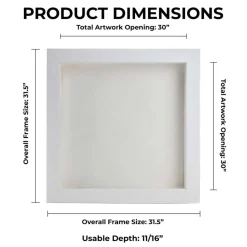Classic White Wood Shadown Box Frame with Acrylic Front - White Suede Backing, 30 Sizes