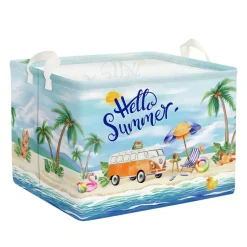 Clastyle Blue Beach Camping Picnic Basket Tropical Tree Caravans Shower Gift Storage Basket Outdoor Pool Seaside Towel Blanket Clothes Toy Bin