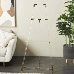 56.5" Clear Acrylic Plastic Adjustable 7-Tier Display Easel with Gold Accents & Chain Support
