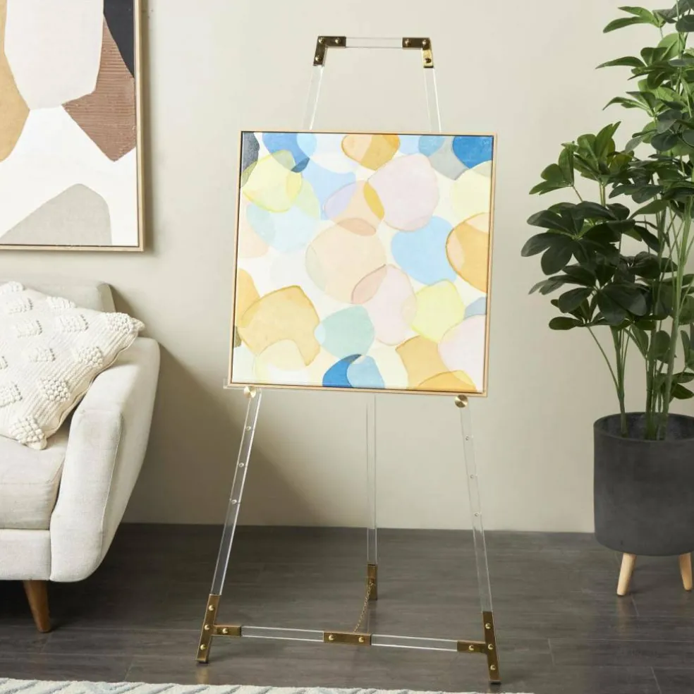56.5" Clear Acrylic Plastic Adjustable 7-Tier Display Easel with Gold Accents & Chain Support
