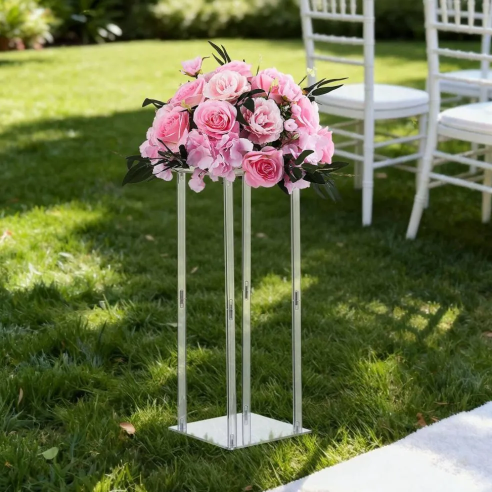 Clear Acrylic Round Cube Centerpiece Flower Stand, 10-Piece Event Decor