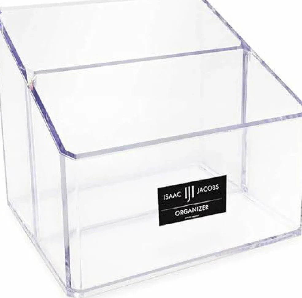 Clear Acrylic 2-Section Organizer, Remote Holder & Multi-Functional Makeup, Brush, Pen & Pencil Storage Solution, for The Home, Bathroom, Office, Child’s Desk (2-Section, Clear)
