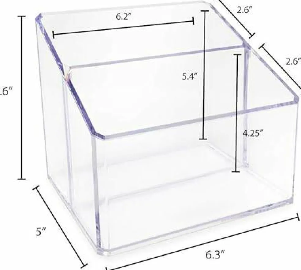Clear Acrylic 2-Section Organizer, Remote Holder & Multi-Functional Makeup, Brush, Pen & Pencil Storage Solution, for The Home, Bathroom, Office, Child’s Desk (2-Section, Clear)