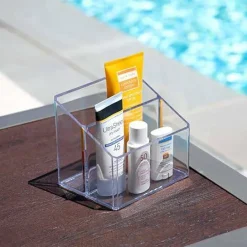 Clear Acrylic 2-Section Organizer, Remote Holder & Multi-Functional Makeup, Brush, Pen & Pencil Storage Solution, for The Home, Bathroom, Office, Child’s Desk (2-Section, Clear)
