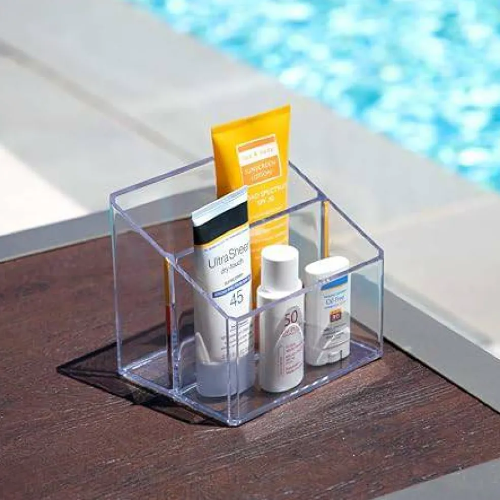 Clear Acrylic 2-Section Organizer, Remote Holder & Multi-Functional Makeup, Brush, Pen & Pencil Storage Solution, for The Home, Bathroom, Office, Child’s Desk (2-Section, Clear)