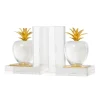 6" Clear Crystal Fruit Apple Bookends with Gold Leaves Set