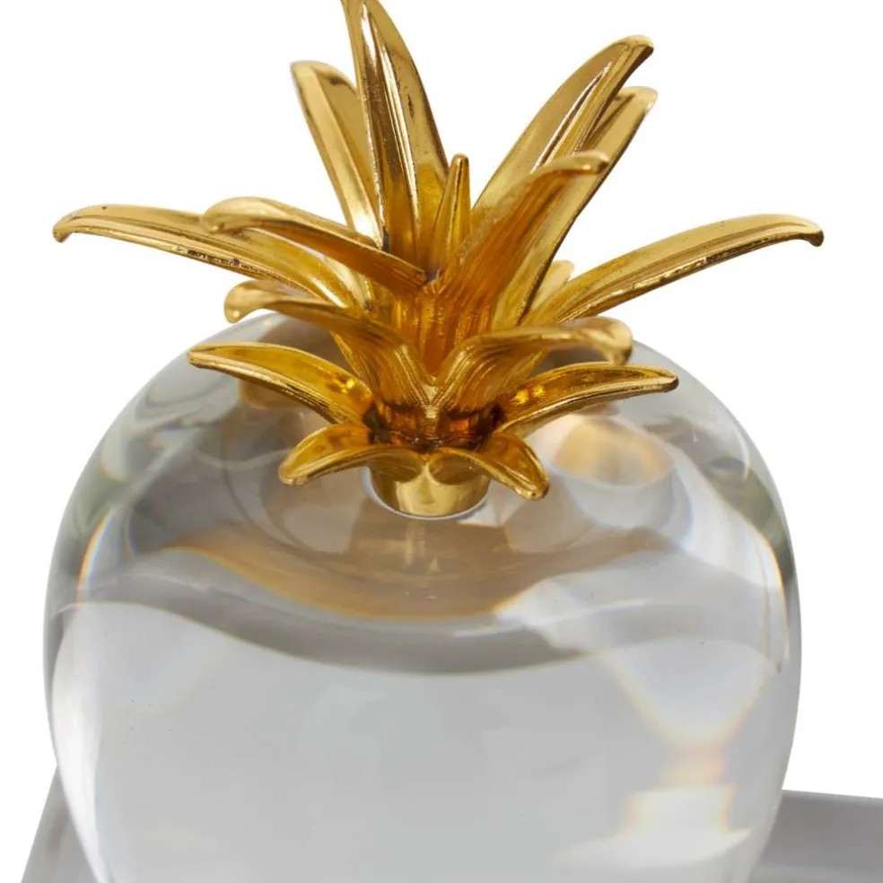 6" Clear Crystal Fruit Apple Bookends with Gold Leaves Set