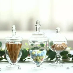 3 Clear Glass Apothecary Jars Containers with Lids Dessert Party Decorations