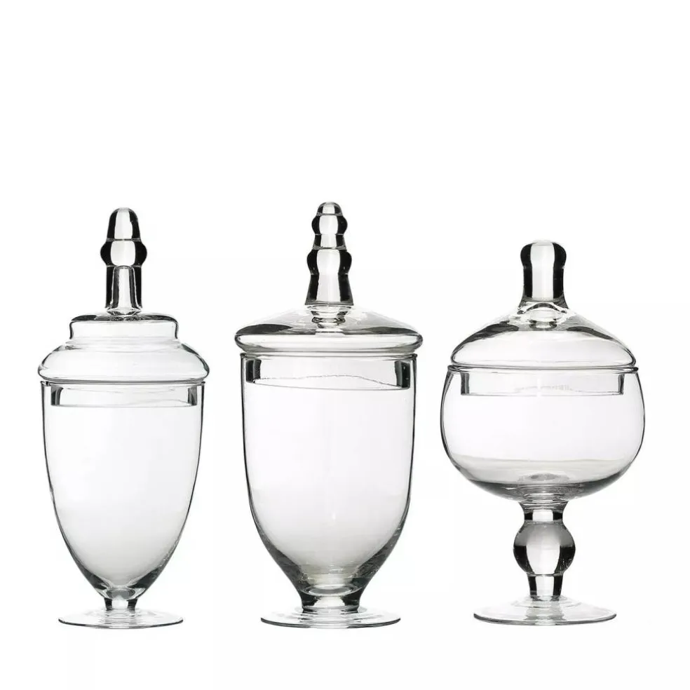 3 Clear Glass Apothecary Jars Containers with Lids Dessert Party Decorations