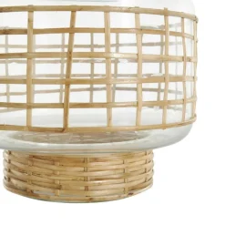 Clear Glass Double Ring Rattan Wrapped Vase Set