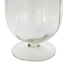 Clear Glass Ribbed Fluted Decorative Candle Holder with Elevated Base