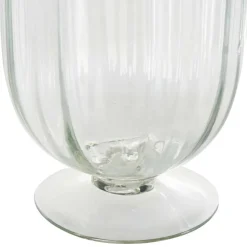 Clear Glass Ribbed Fluted Decorative Candle Holder with Elevated Base
