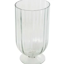 Clear Glass Ribbed Fluted Decorative Candle Holder with Elevated Base
