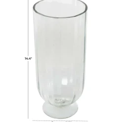 Clear Glass Ribbed Fluted Decorative Candle Holder with Elevated Base