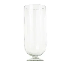 Clear Glass Ribbed Fluted Decorative Candle Holder with Elevated Base