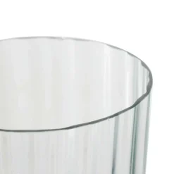 Clear Glass Ribbed Fluted Decorative Candle Holder with Elevated Base