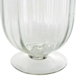 Clear Glass Ribbed Fluted Decorative Candle Holder with Elevated Base