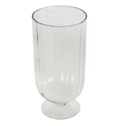 Clear Glass Ribbed Fluted Decorative Candle Holder with Elevated Base