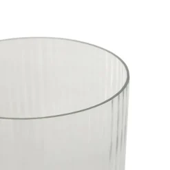 Clear Glass Ribbed Fluted Decorative Candle Holder with Elevated Base