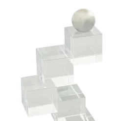 8.25" Clear Glass Stacked Squares Bookends with Silver Orbs, 2ct.